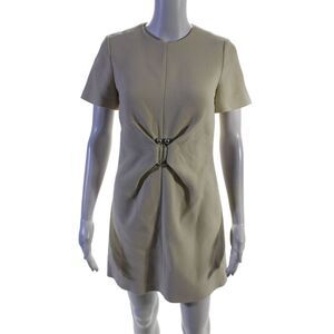 Proenza Schouler Womens Beige Crew Neck Embellished Shift Dress Size 28